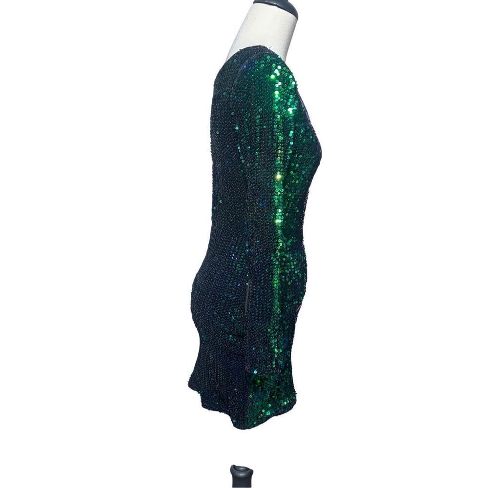 Long Sleeve Emerald Sequin Mini Dress Party Bodycon Dress Small - Picture 3 of 4